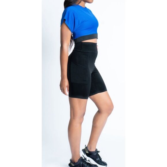 NWT Anti-Chafe High Waist Black Biker Shorts Workout Pocket Yoga Gym Large - Picture 4 of 4